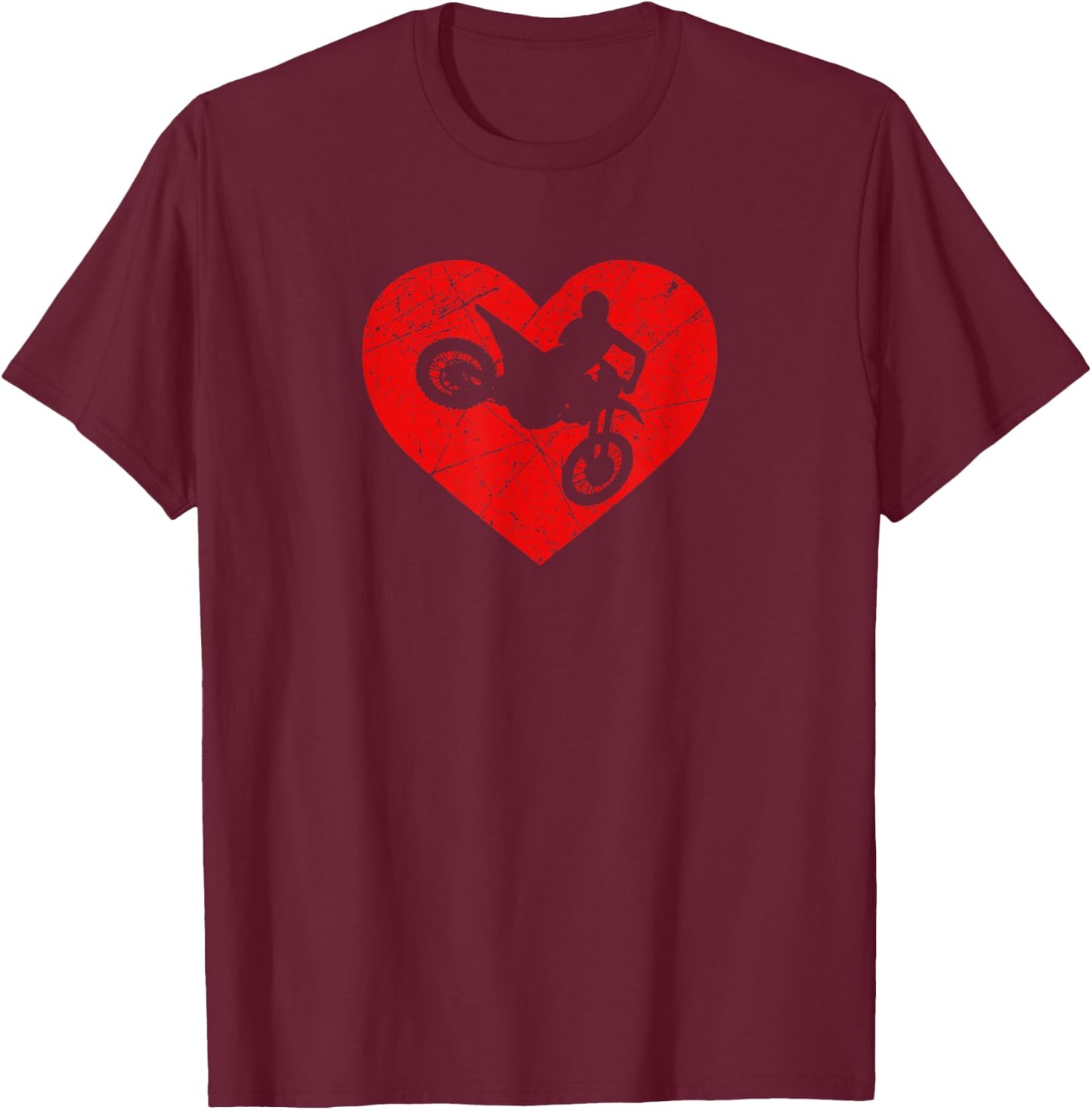 Vintage Dirt Bike Motorcycle Heart Love Valentine's Day T-Shirt - T-Shirt | Maroon