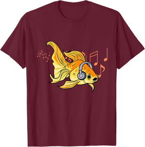 Goldfish Listening Music Headphones Musician T-Shirt - T-Shirt | Maroon