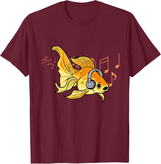 Goldfish Listening Music Headphones Musician T-Shirt - T-Shirt | Maroon