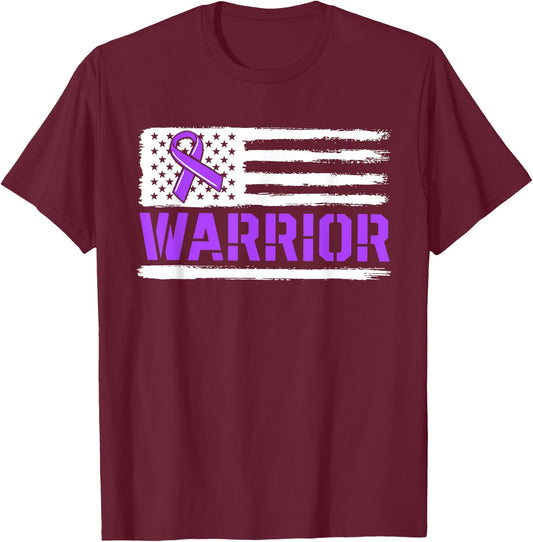 Warrior Flag Purple Support Pancreatic Cancer Awareness T-Shirt - T-Shirt | Maroon