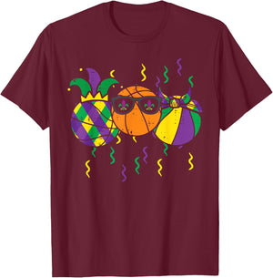 Mardi Gras Basketball Funny Sports Boys Kids Toddlers Men T-Shirt - T-Shirt | Maroon