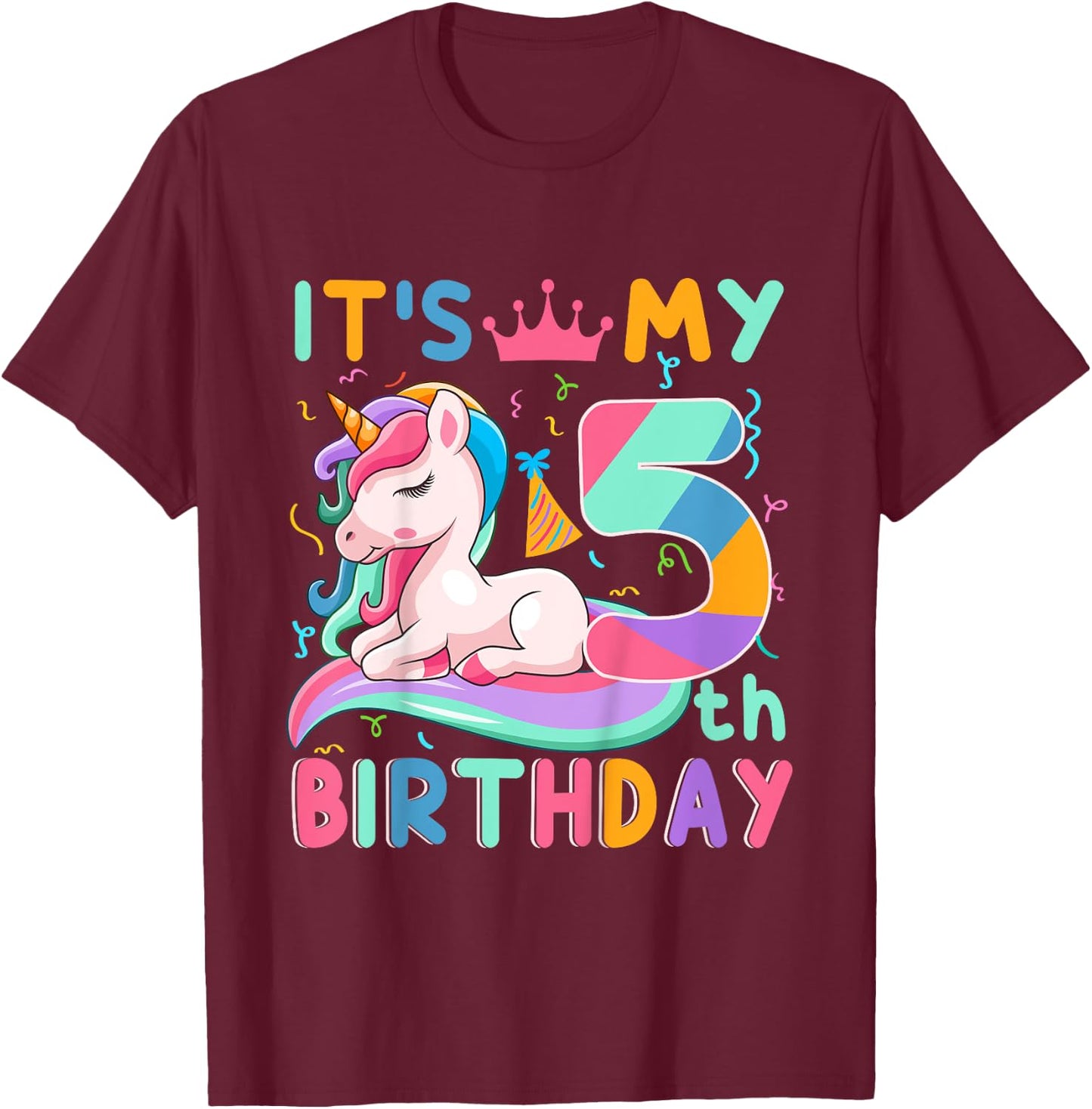 Kids It's My 5th Birthday Unicorn Lover Kid 5 Years Old Birthday T-Shirt - T-Shirt | Maroon