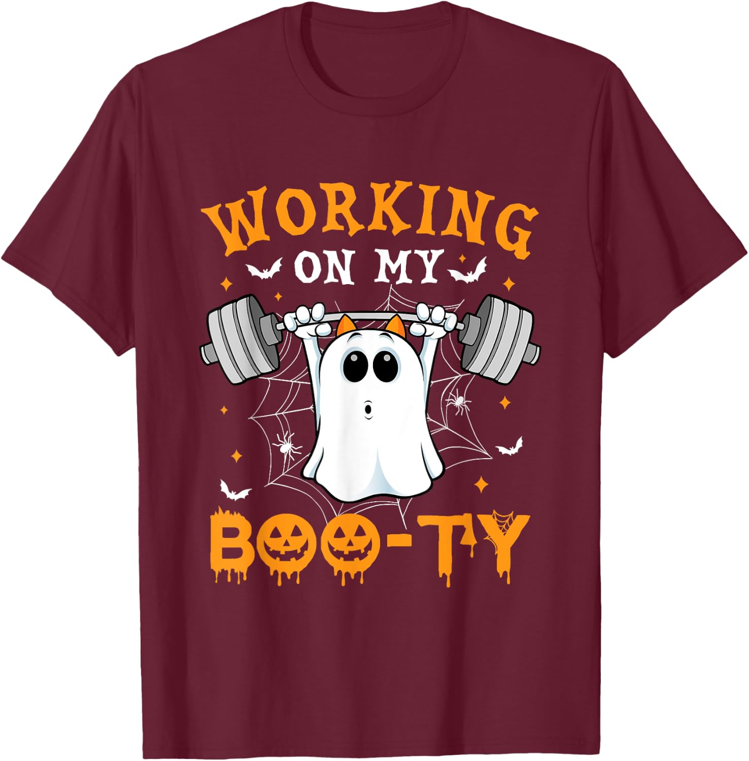 Funny Halloween Working On My Booty Workout Gym T-Shirt - T-Shirt | Maroon