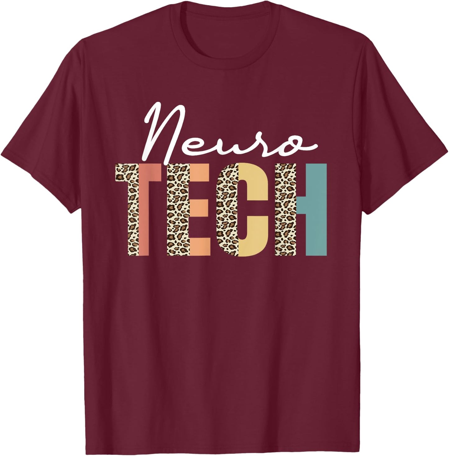 Neuro Tech Leopard Pattern Neurology Nursing EEG Brain Waves T-Shirt - T-Shirt | Maroon