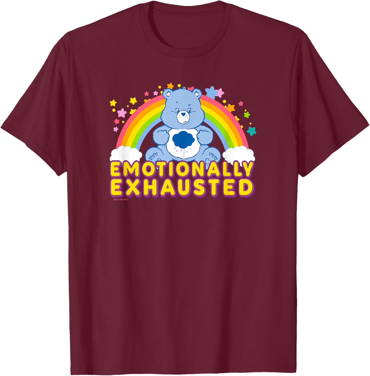 Care Bears Emotionally Exhausted Rainbow Grumpy Bear Icon T-Shirt - T-Shirt | Maroon