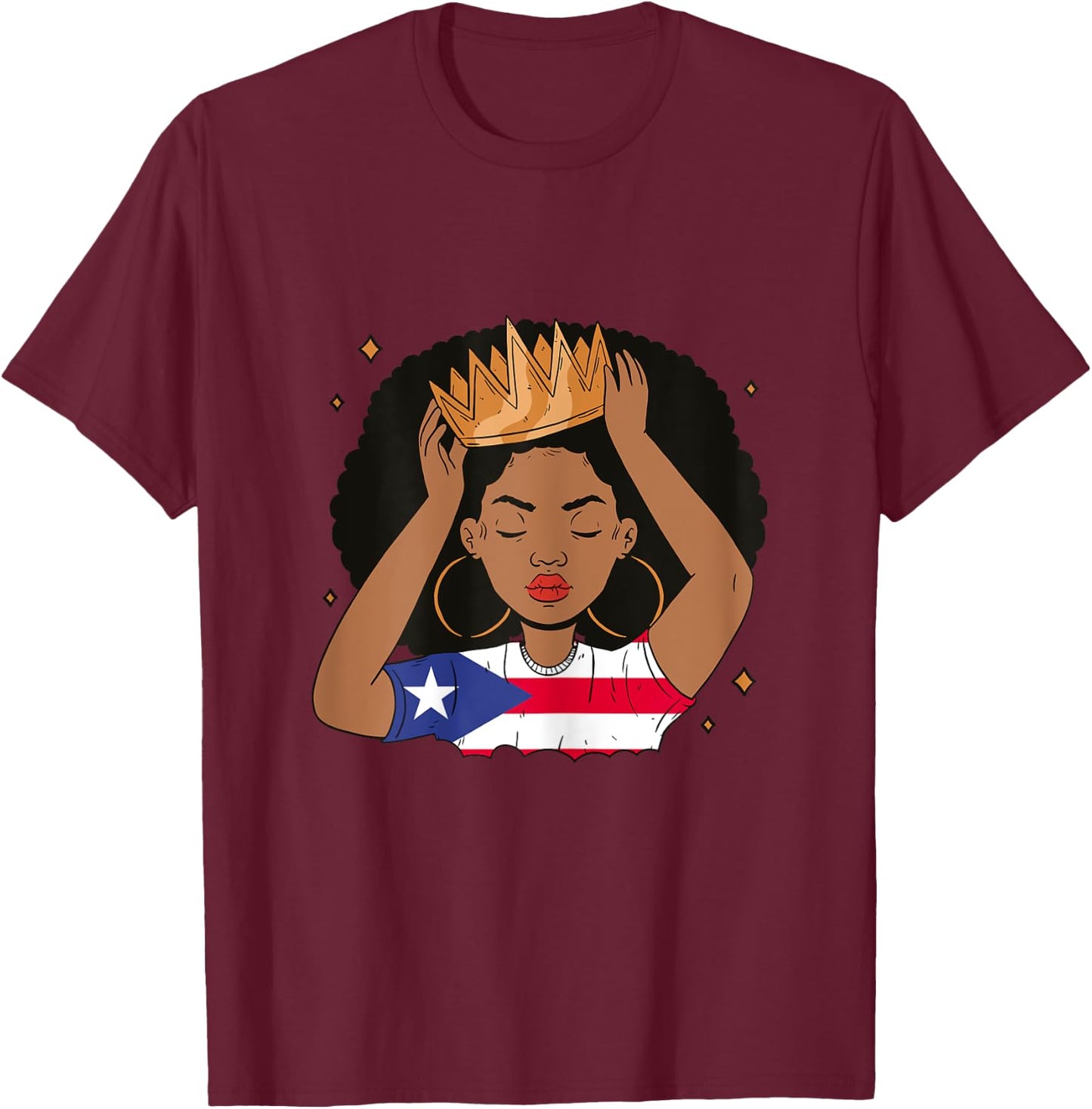 Puerto Rican Afro Hair Girl Latin Melanin Puerto Rico Queen T-Shirt - T-Shirt | Maroon