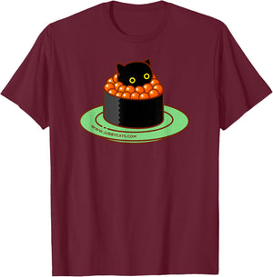 Sushi Cats - IKURA (Salmon Roe) Kawaii, Cute, Japanese Food T-Shirt - T-Shirt | Maroon