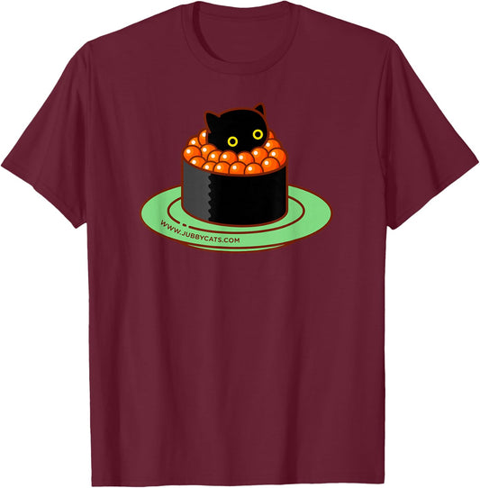 Sushi Cats - IKURA (Salmon Roe) Kawaii, Cute, Japanese Food T-Shirt - T-Shirt | Maroon