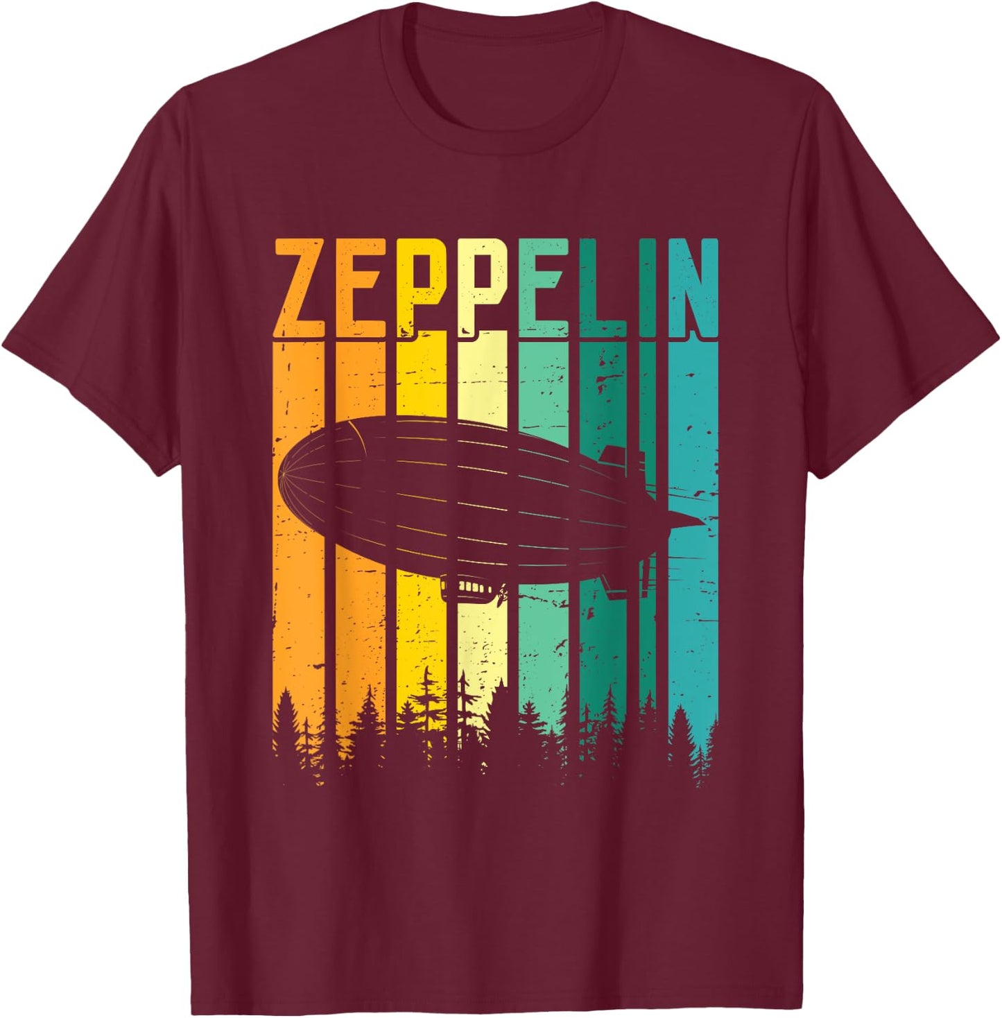 Retro Zeppelin 70s 80s Dirigible Airship Zepelin Zepplin T-Shirt - T-Shirt | Maroon