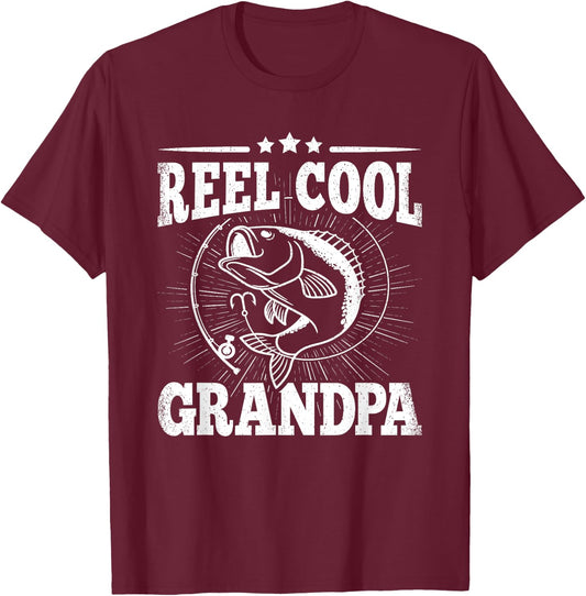 Funny Fishing Vintage Reel Cool Grandpa Grandfather Men T-Shirt - T-Shirt | Maroon