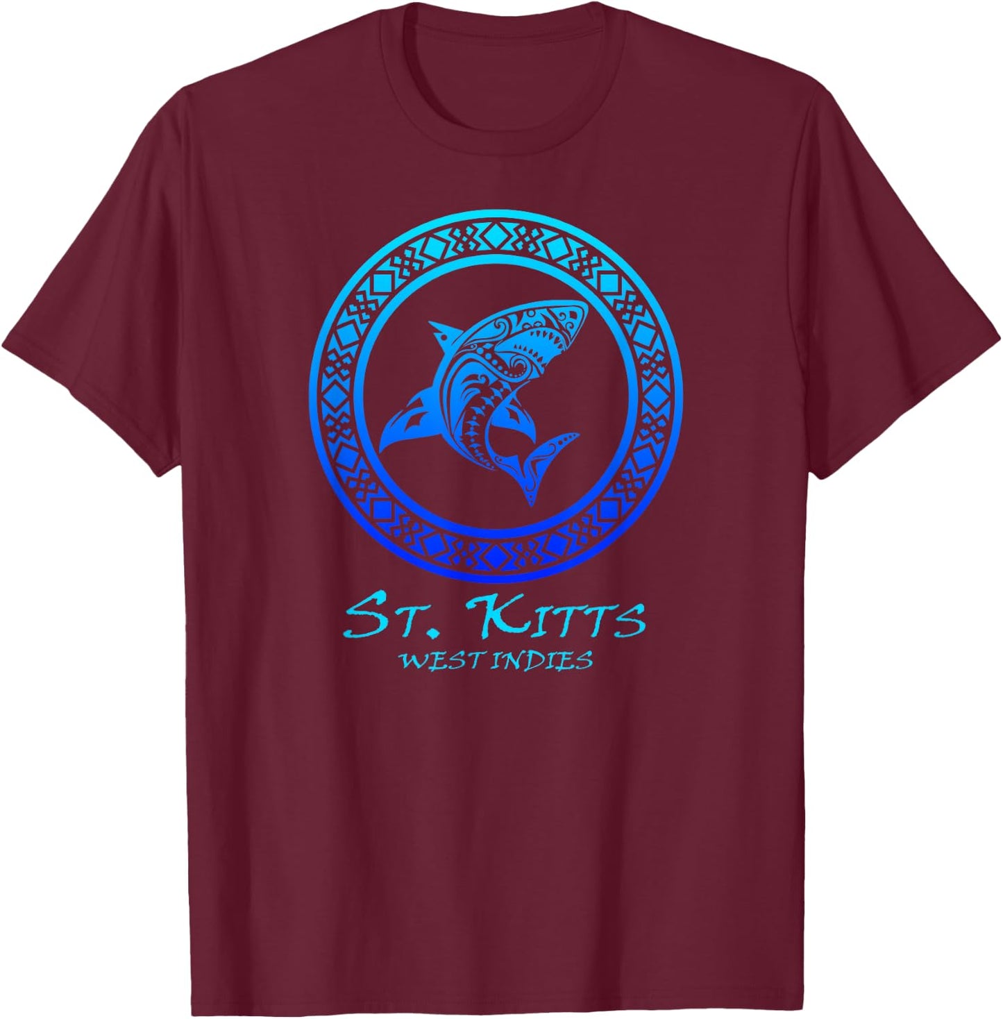 St. Kitts, West Indies Vintage Tribal Shark Vacation T-Shirt - T-Shirt | Maroon