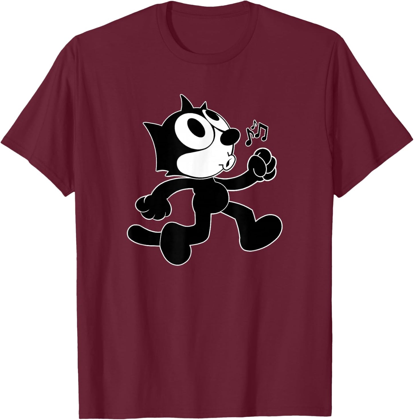 Felix Cartoon Whistling and Walking Music Notes Felix T-Shirt - T-Shirt | Maroon