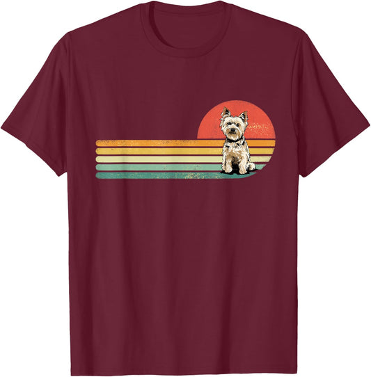 Retro Vintage Yorkshire Terrier Pet Dog Lover Yorkie Mom Dad Women Girls Kids T-Shirt - T-Shirt | Maroon