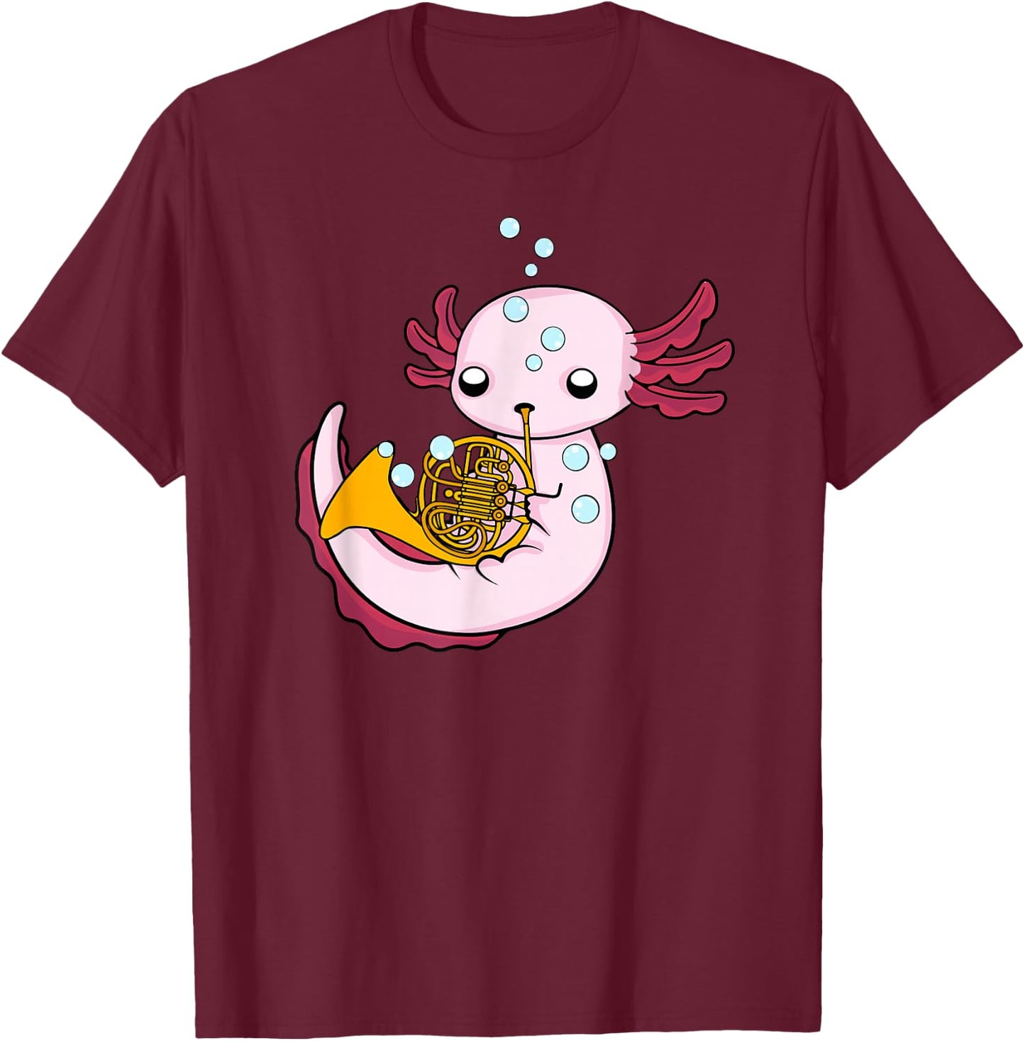 French Horn Player Kids Axolotl Big Band French Horn T-Shirt - T-Shirt | Maroon
