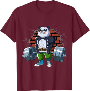 Bodybuilding and weightlifting designs Fitness Panda gains doing Deadlift Workout Training Gym T-Shirt - T-Shirt | Maroon