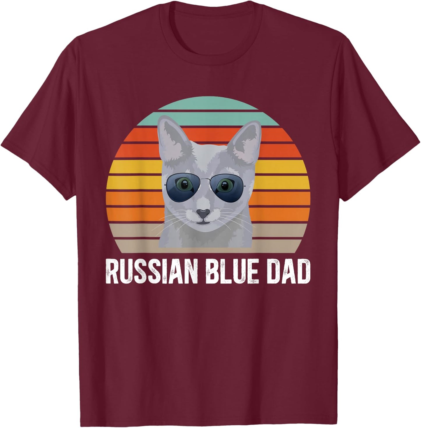 Russian Blue Dad Retro Russian Blue Cat Owner Girls Kids T-Shirt - T-Shirt | Maroon