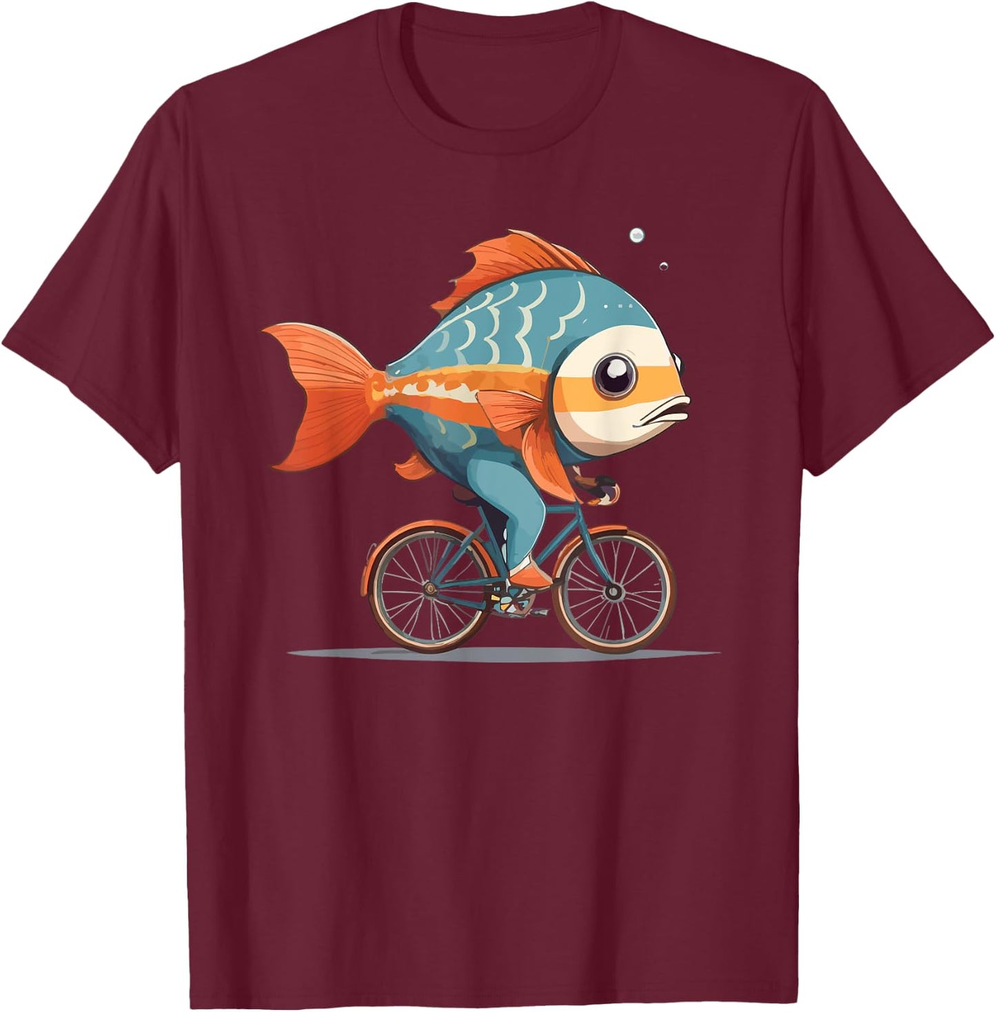 Cute Fish riding a bike, Fish and Bike T-Shirt - T-Shirt | Maroon