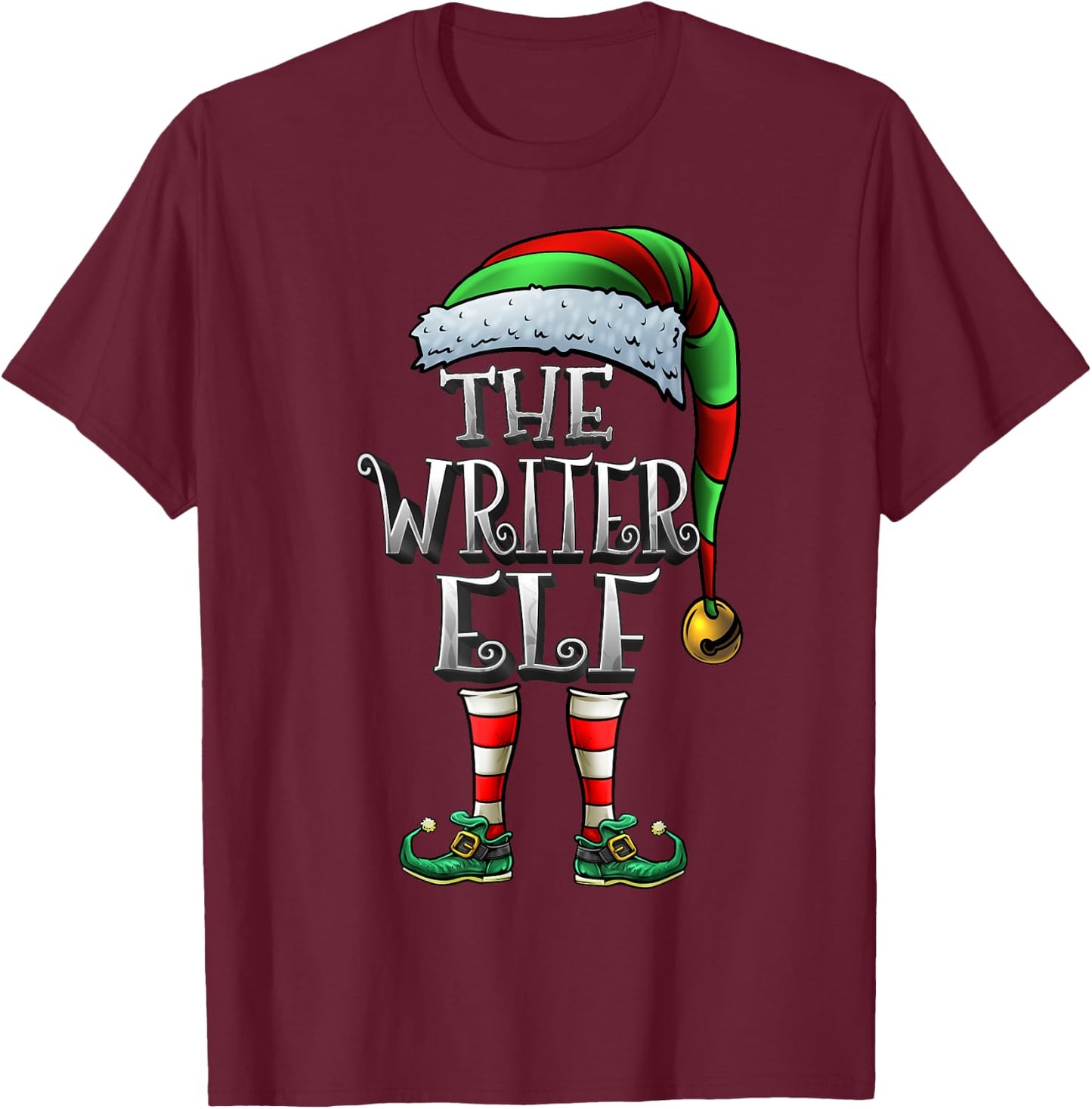 The Writer Elf Shirt Matching Family Writer Christmas Elf T-Shirt - T-Shirt | Maroon