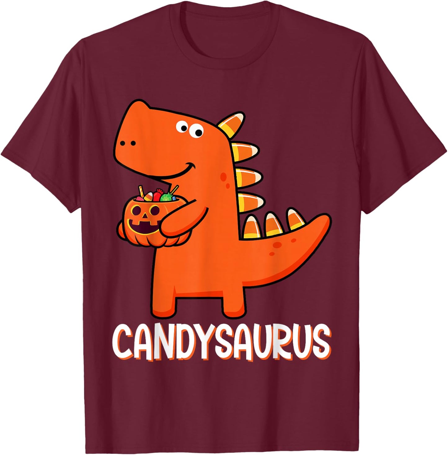 T-Rex Candysaurus Candy Corn Dinosaur Halloween Toddler Kid T-Shirt - T-Shirt | Maroon