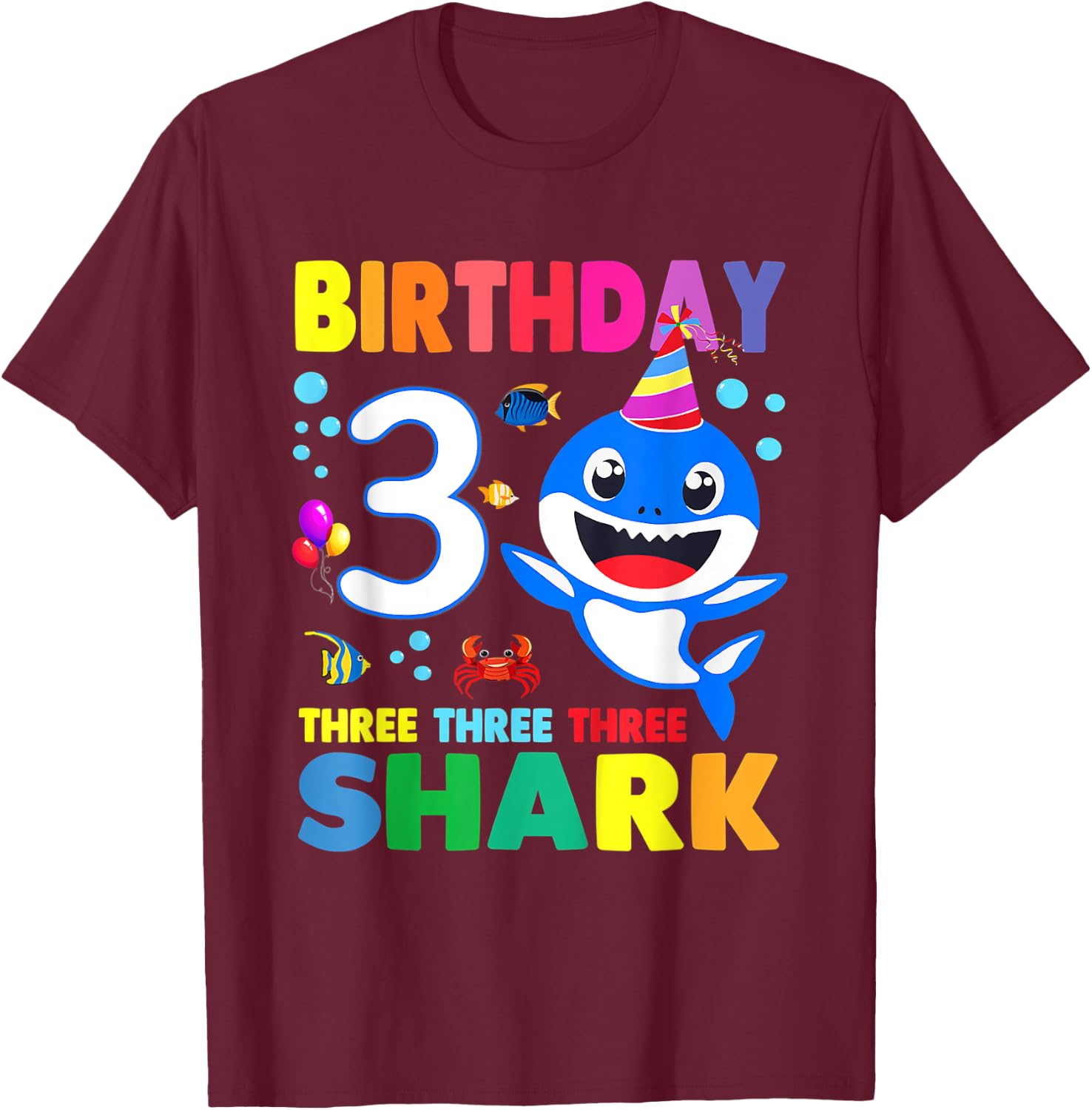 Birthday Kids Shark 3 Year Old 3rd Birthday Matching Family T-Shirt - T-Shirt | Maroon