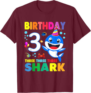 Birthday Kids Shark 3 Year Old 3rd Birthday Matching Family T-Shirt - T-Shirt | Maroon