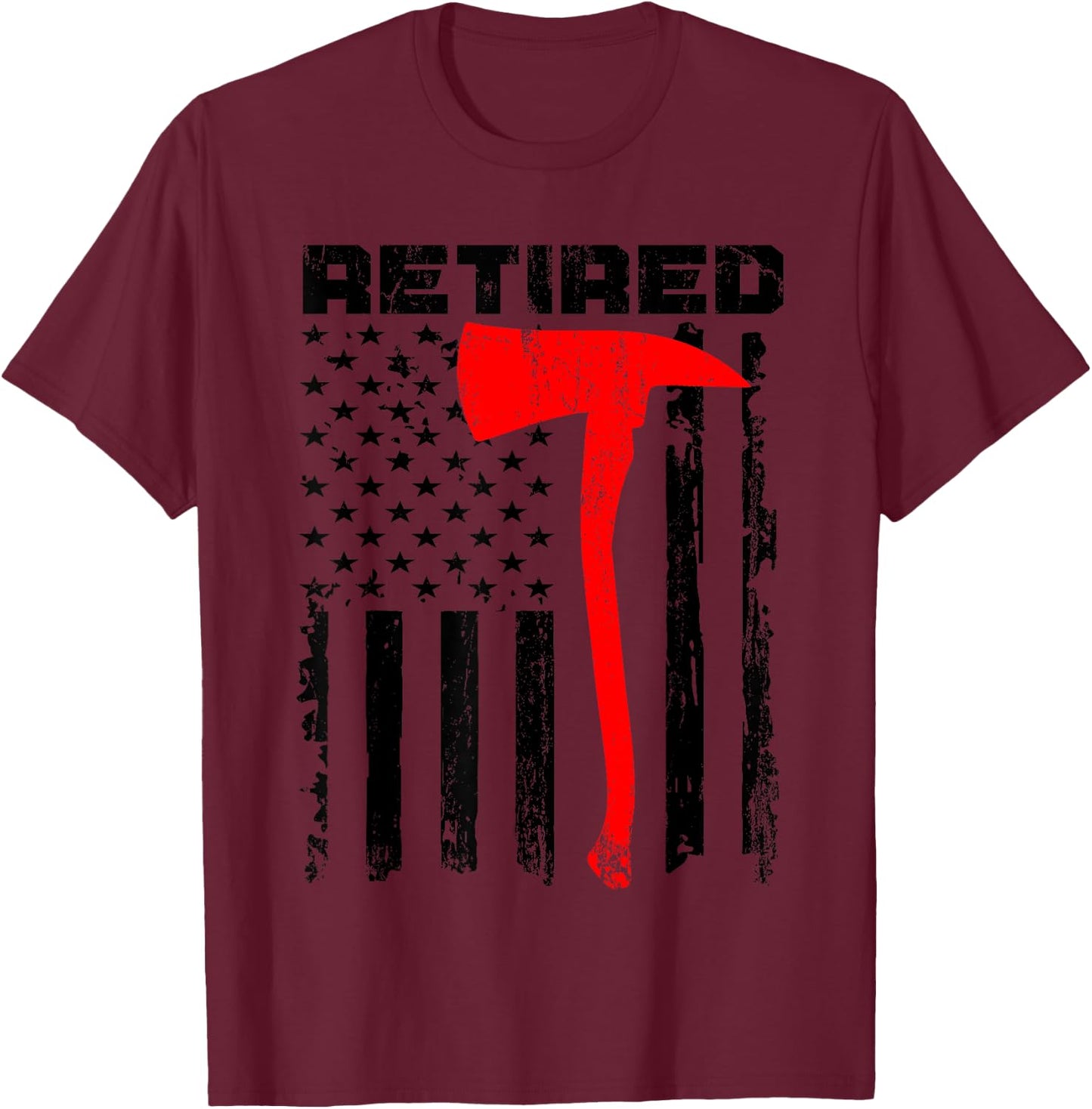 Funny Retired Firefighter USA Flag Fireman Retirement Outfit T-Shirt - T-Shirt | Maroon