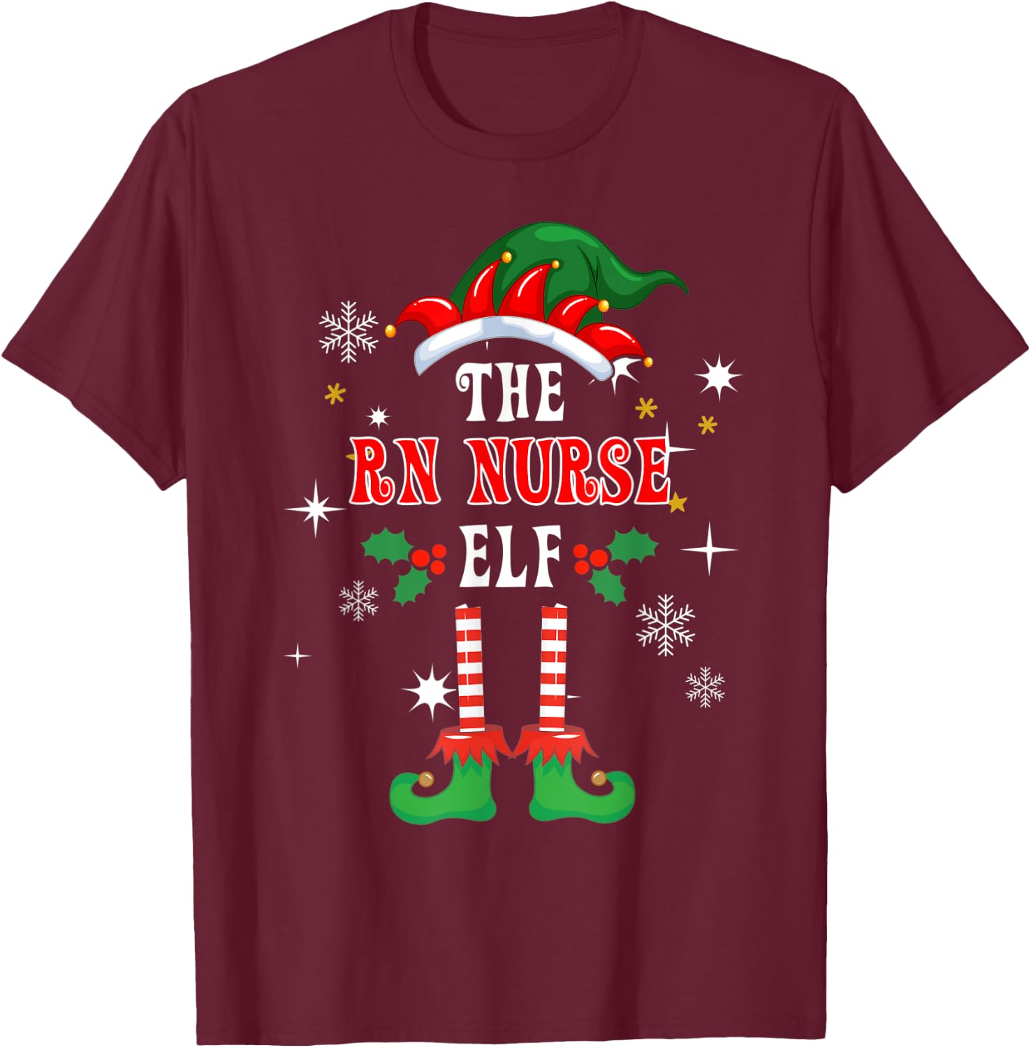 RN Nurse Elf Christmas Winter Holiday Family Matching Pajama T-Shirt - T-Shirt | Maroon