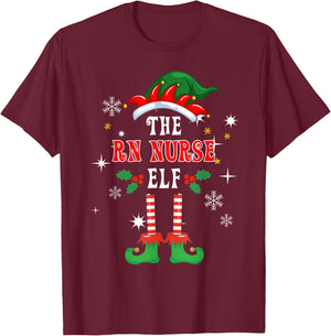 RN Nurse Elf Christmas Winter Holiday Family Matching Pajama T-Shirt - T-Shirt | Maroon