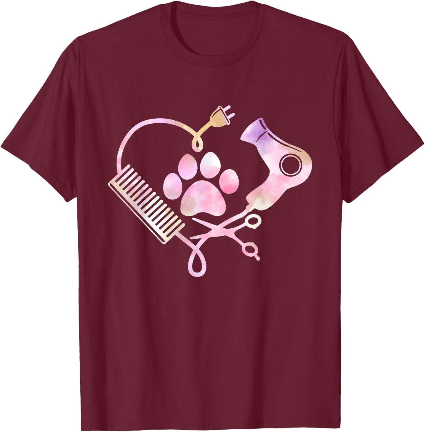 Dog Grooming Hair Dryer Heart Shirt Dog Groomer Gifts T-Shirt - T-Shirt | Maroon