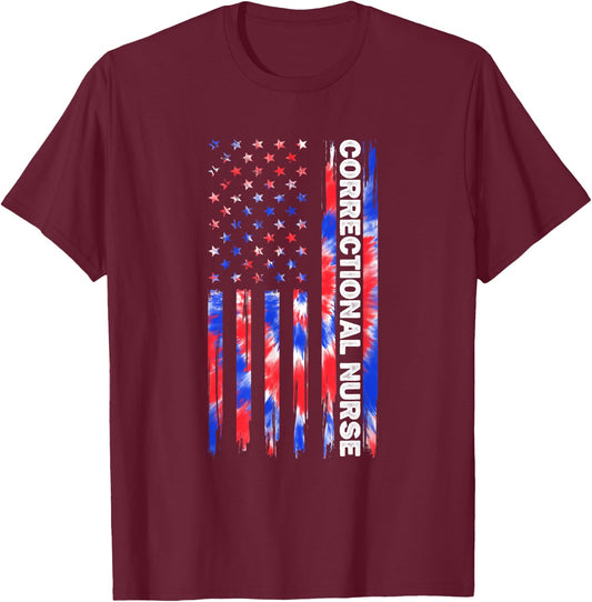 Correctional Nurse Nursing Tie Dye American Flag 4th Of July T-Shirt - T-Shirt | Maroon