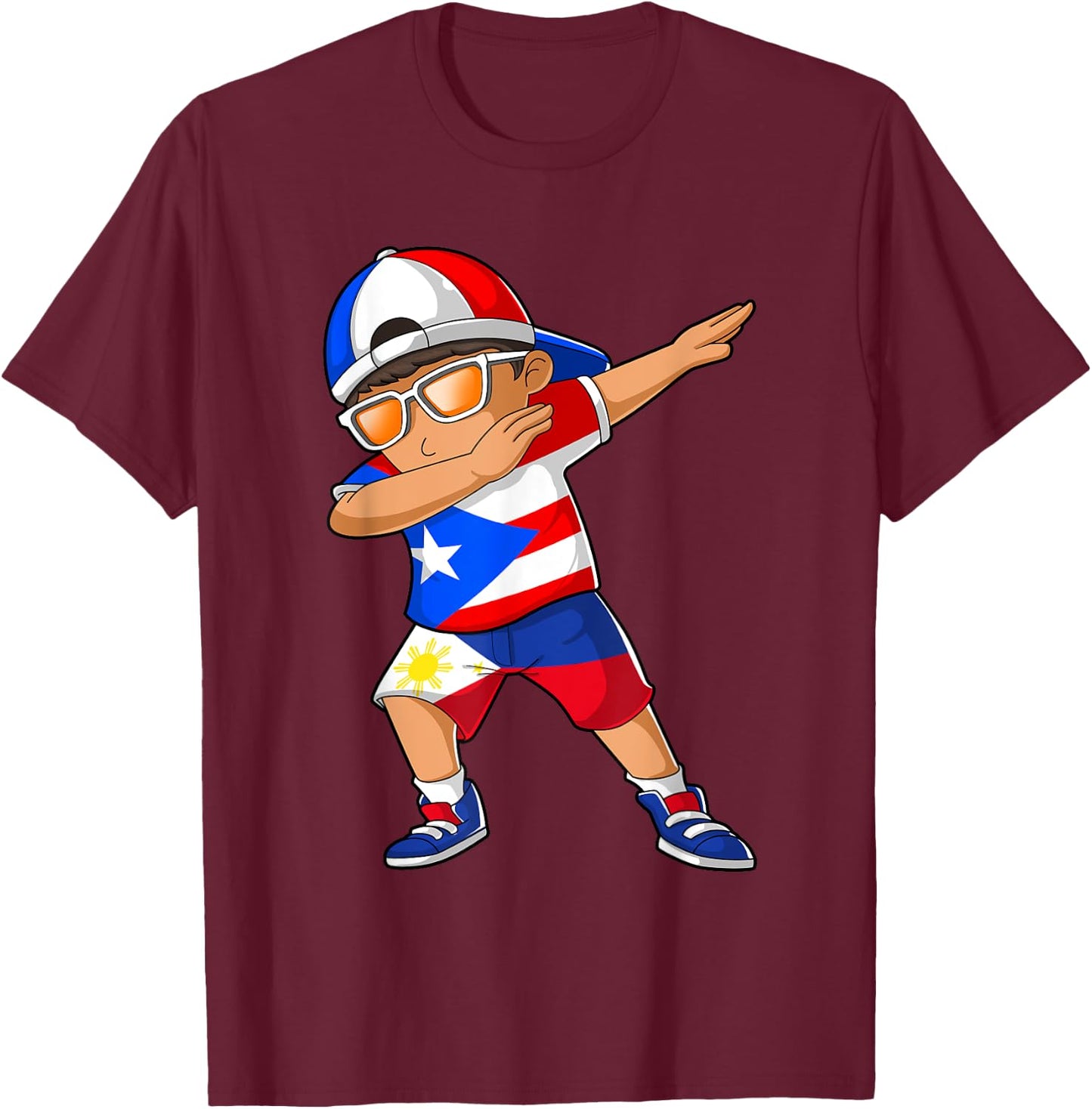 Half Puerto Rican Half Filipino Boy Puerto Rico Flag T-Shirt - T-Shirt | Maroon