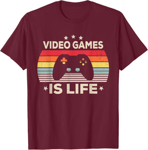 Video Games Is Life Girl Women Men Boys Gamer Gaming Vintage T-Shirt - T-Shirt | Maroon