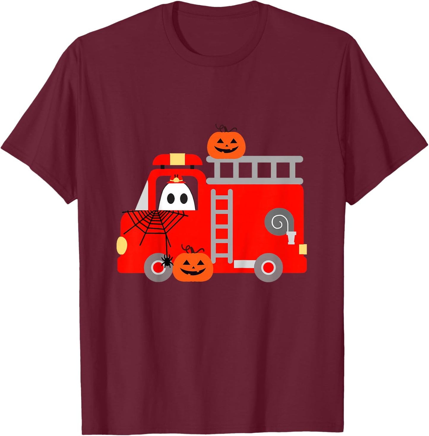 Toddler Boy Firetruck Halloween Fire Truck Firefighter Ghost T-Shirt - T-Shirt | Maroon
