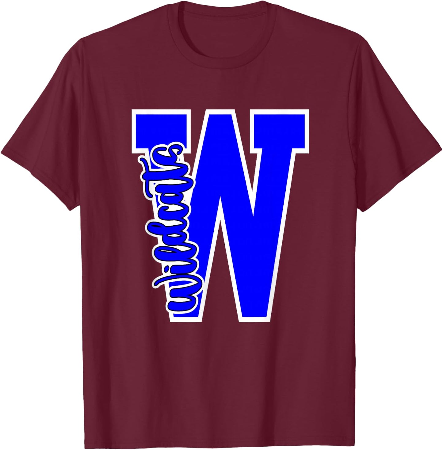Wildcats Letter School Spirit Royal Blue White T-Shirt - T-Shirt | Maroon