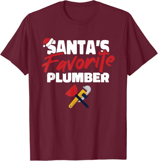 Santas Favorite Plumber Christmas Pajama Cool Plumbing X-Mas T-Shirt - T-Shirt | Maroon