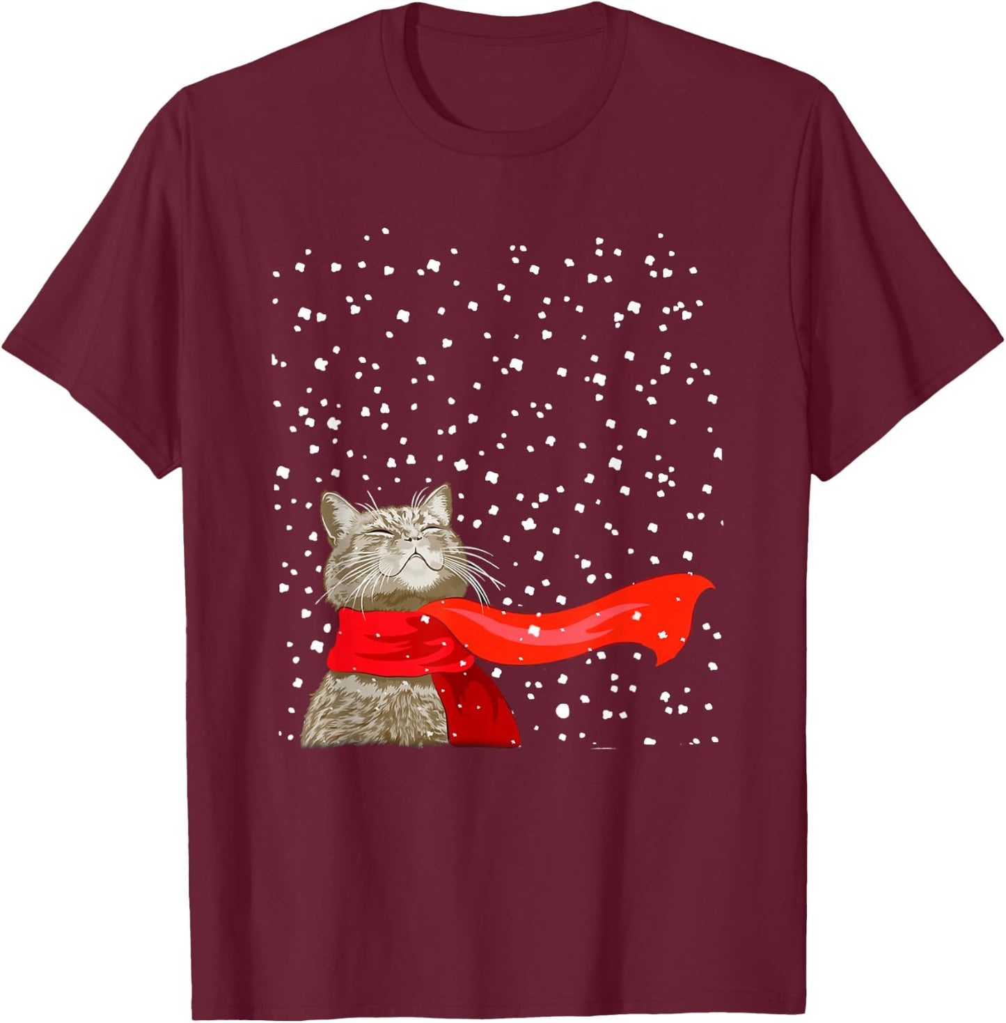 Cats Play Snow Winter Funny Cat Lover Merry Christmas T-Shirt - T-Shirt | Maroon