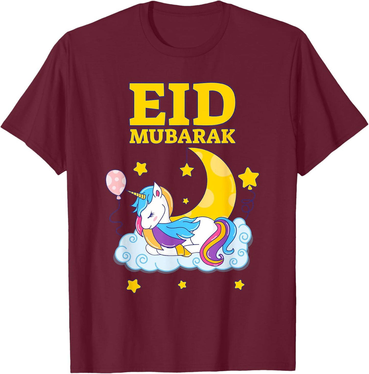 Eid Mubarak Present for kids Mom Girls Eid Mubarak Unicorn T-Shirt - T-Shirt | Maroon