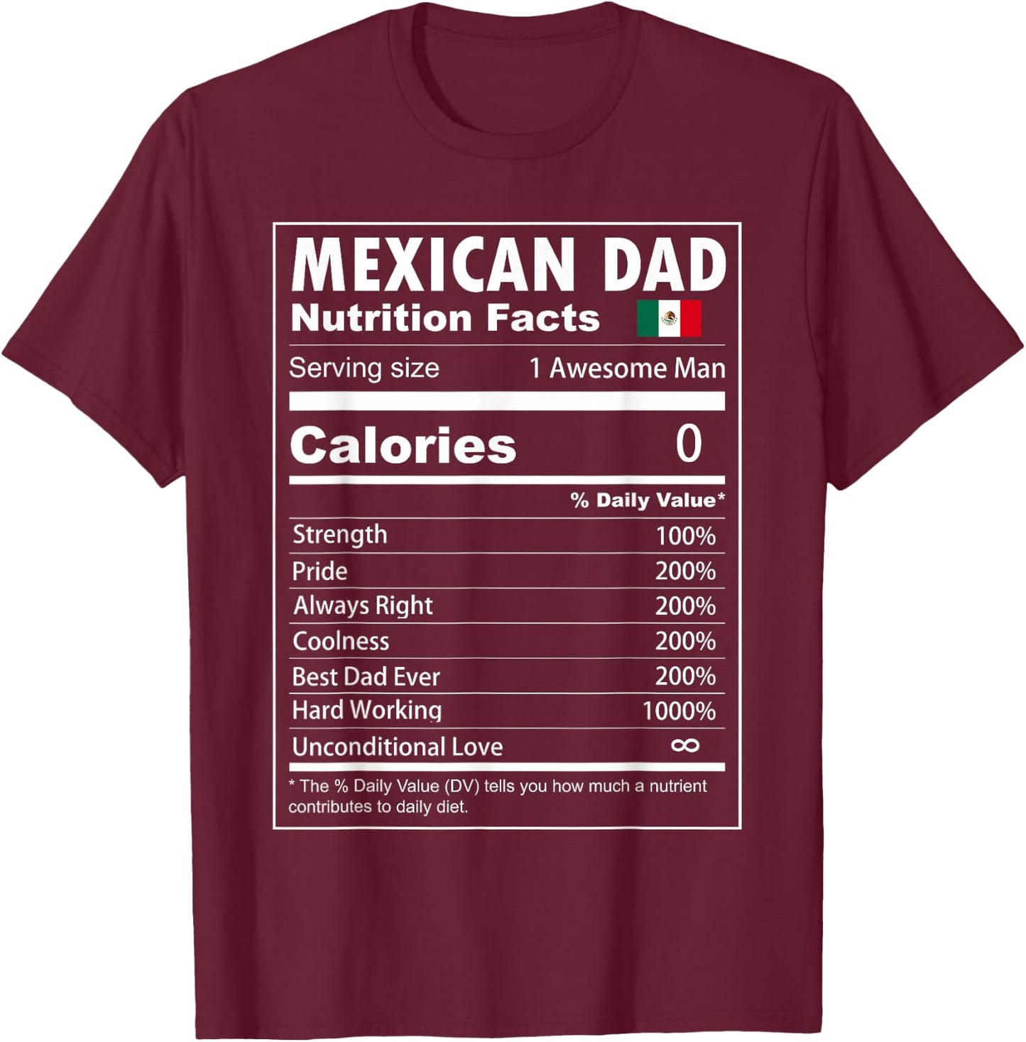 Mexican Dad Nutrition Facts Proud Mexican Father T-Shirt - T-Shirt | Maroon