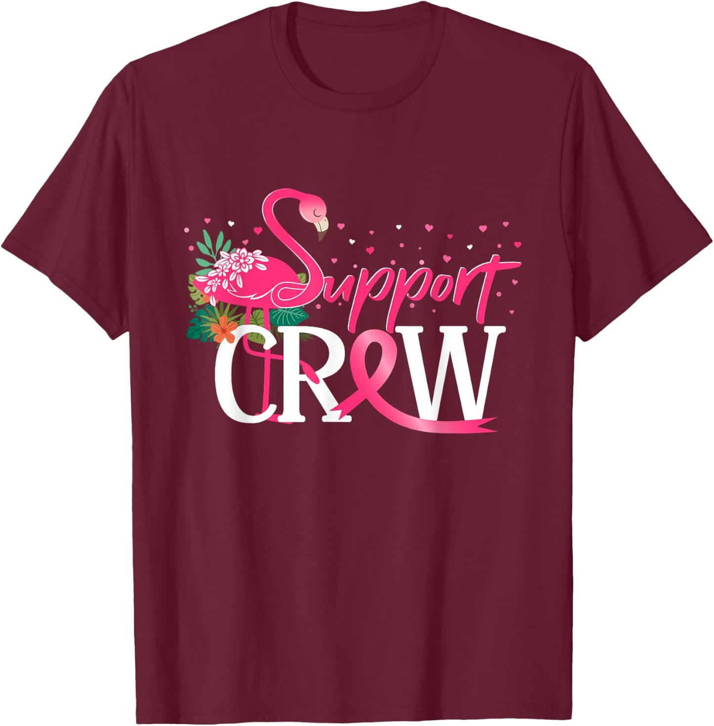 Warrior Support Crew Flamingo Breast Cancer Awareness T-Shirt - T-Shirt | Maroon