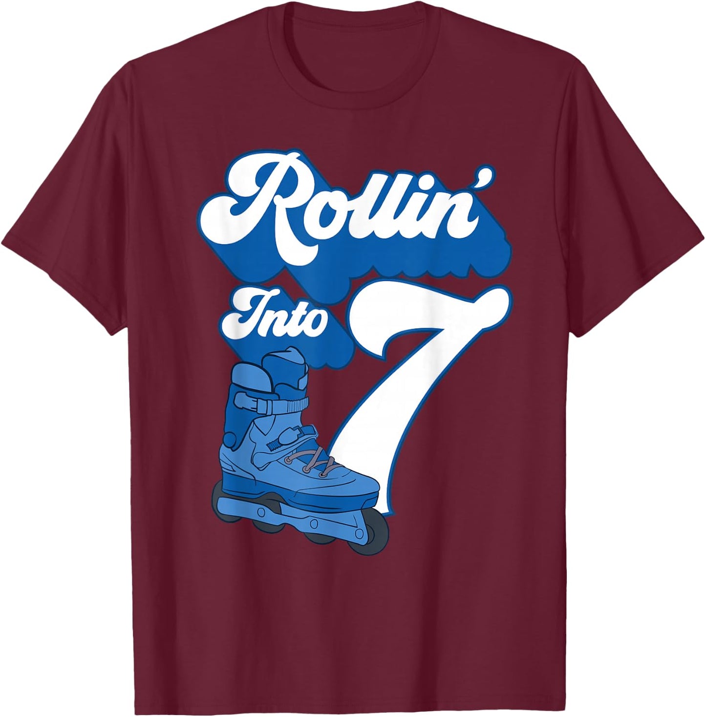 Rollin' Into 7 Roller Skating Birthday 7th Boy Kids Skate T-Shirt - T-Shirt | Maroon