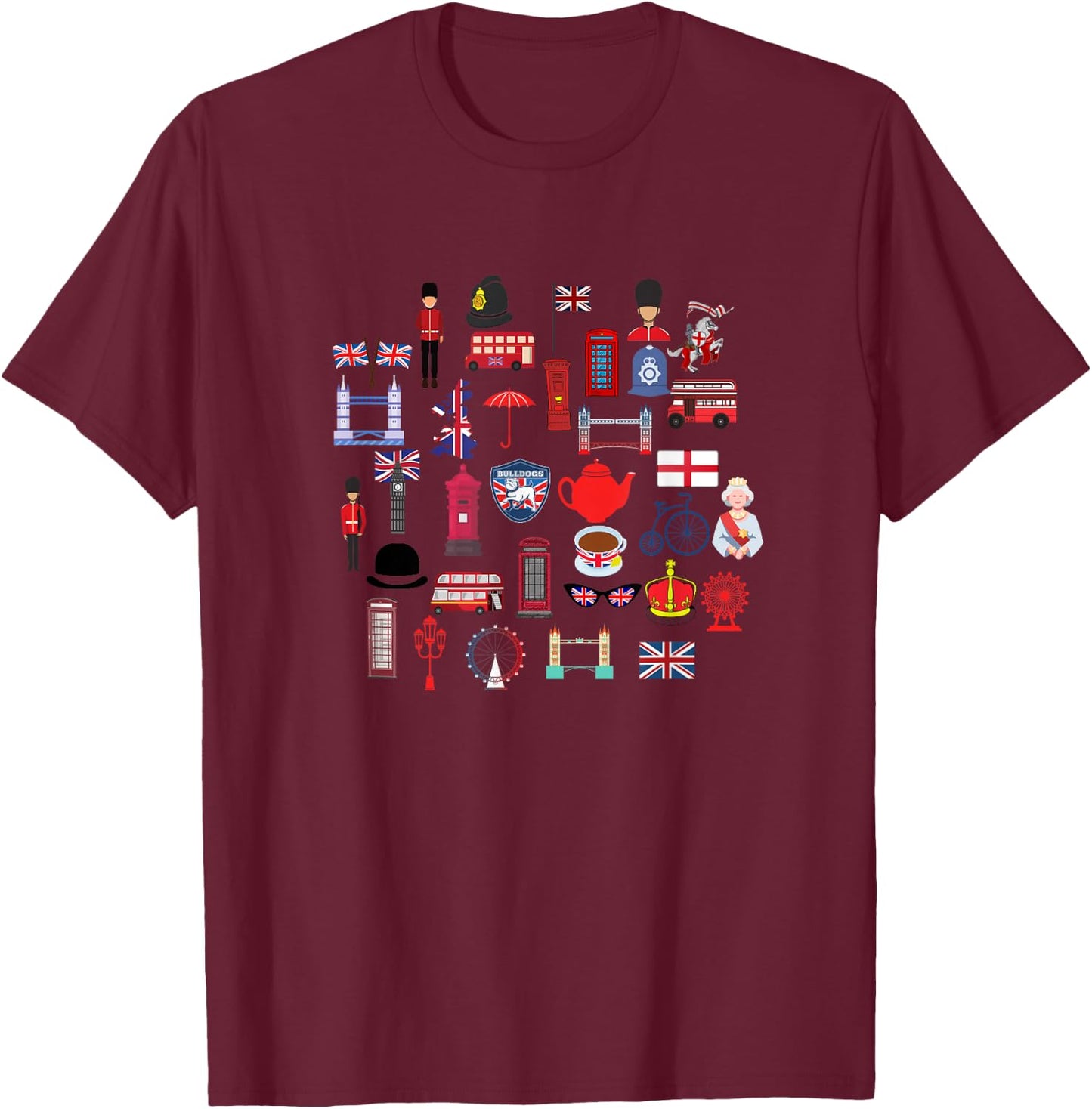 London British, England Uk, Union Jack Flags, Great Britain T-Shirt - T-Shirt | Maroon