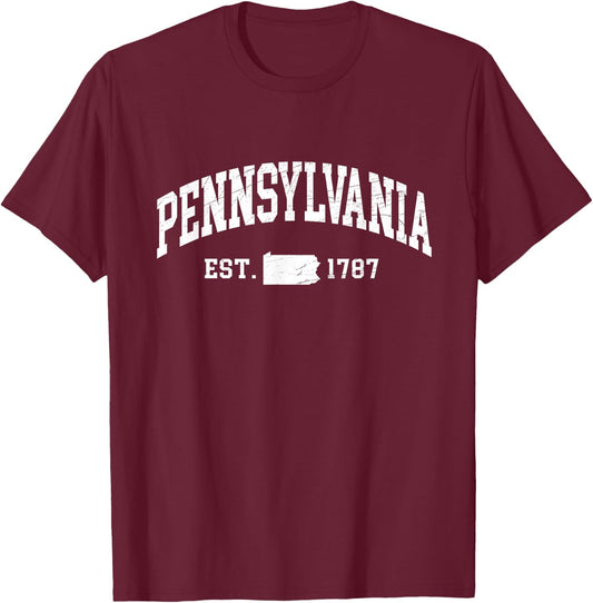 Pennsylvania Est. 1787 - Distressed/Worn Design - Classic T-Shirt - T-Shirt | Maroon