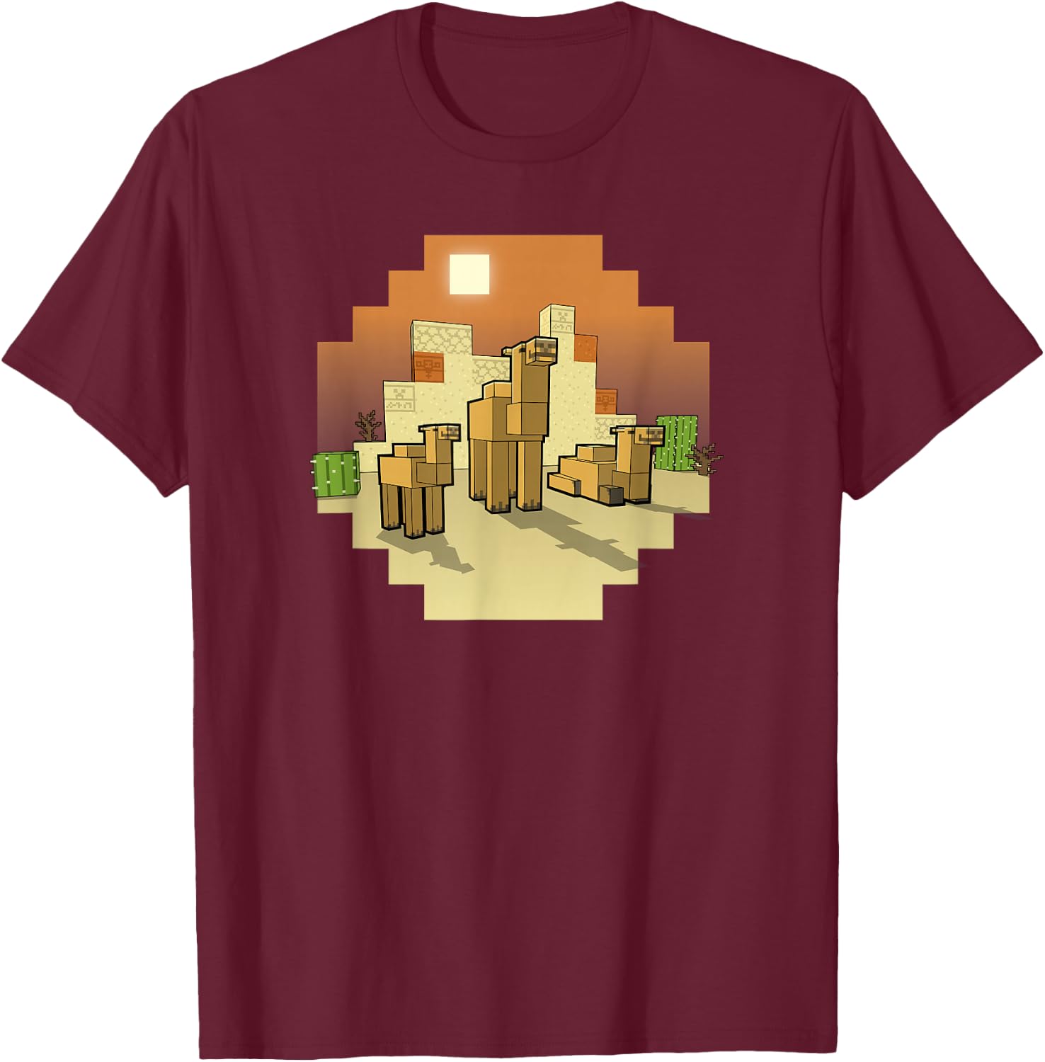 Minecraft Vanilla Camels In The Desert Group Shot T-Shirt - T-Shirt | Maroon