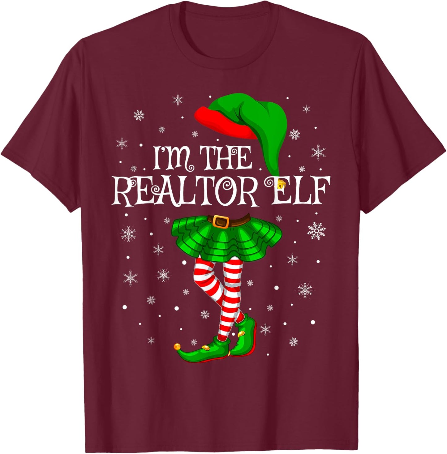 Family Matching Women Girls I'm The Realtor Elf Christmas T-Shirt - T-Shirt | Maroon