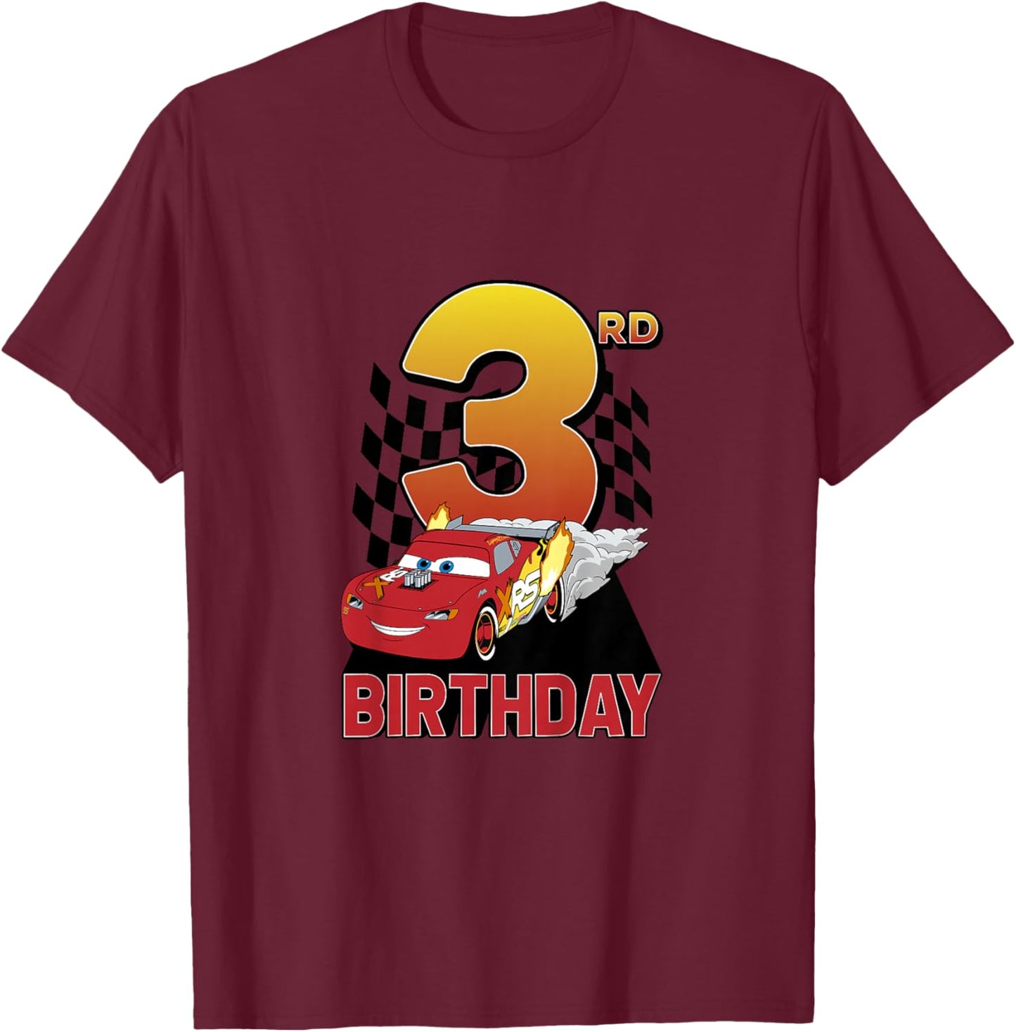 Kids Disney Pixar Cars Lightning McQueen Youth 3rd Birthday T-Shirt - T-Shirt | Maroon
