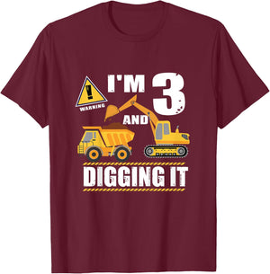 Funny 3rd birthday I'm 3 and Digging it T-Shirt - T-Shirt | Maroon