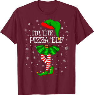 Pizza Elf Christmas Matching Family Women Girls Elf T-Shirt - T-Shirt | Maroon
