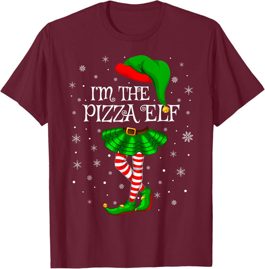 Pizza Elf Christmas Matching Family Women Girls Elf T-Shirt - T-Shirt | Maroon
