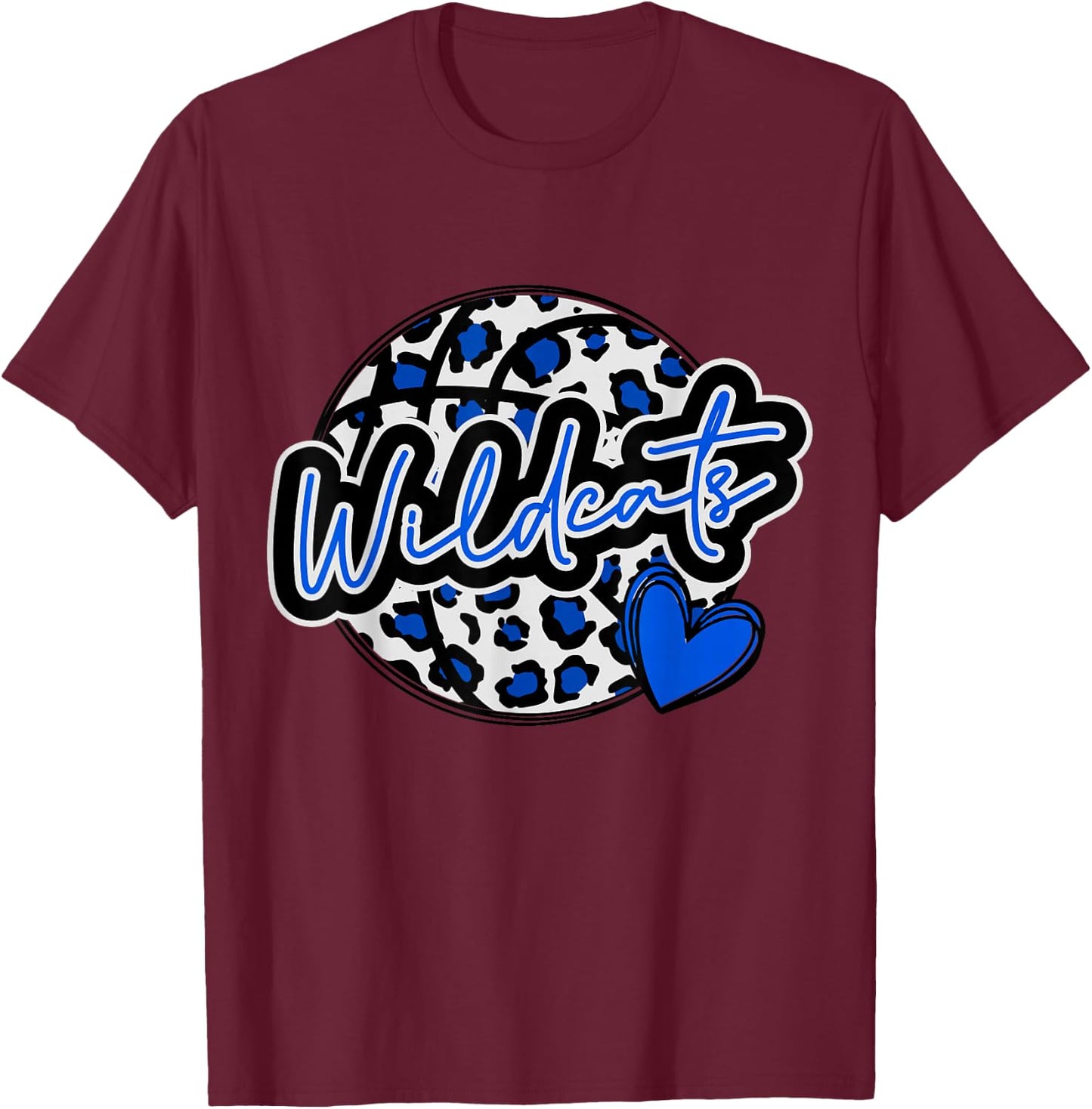 Leopard Cheetah Basketball Wildcats Blue Spirit Game T-Shirt - T-Shirt | Maroon