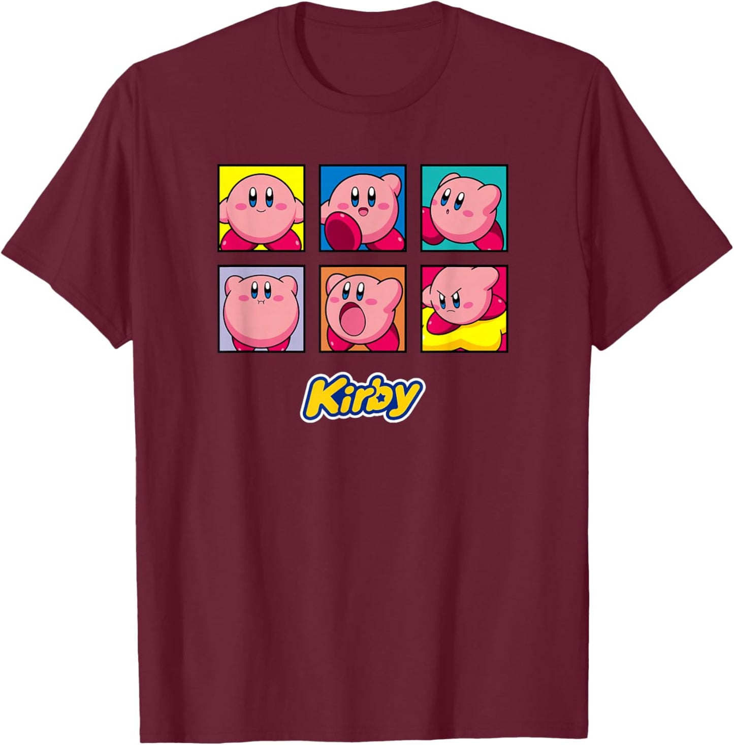 Kirby Vintage Panel Collage Poster - -Kids - Black - Small T-Shirt - T-Shirt | Maroon